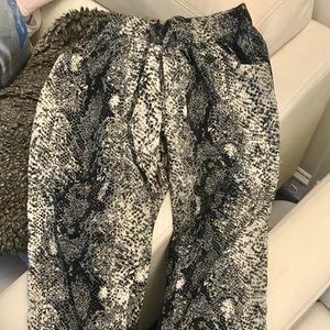 Snake print joggers, black and ivory/white